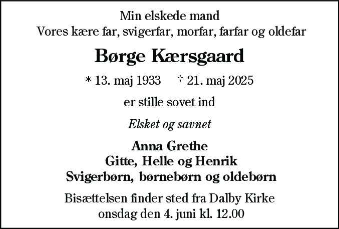 Dødsannonce for Børge Kærsgaard