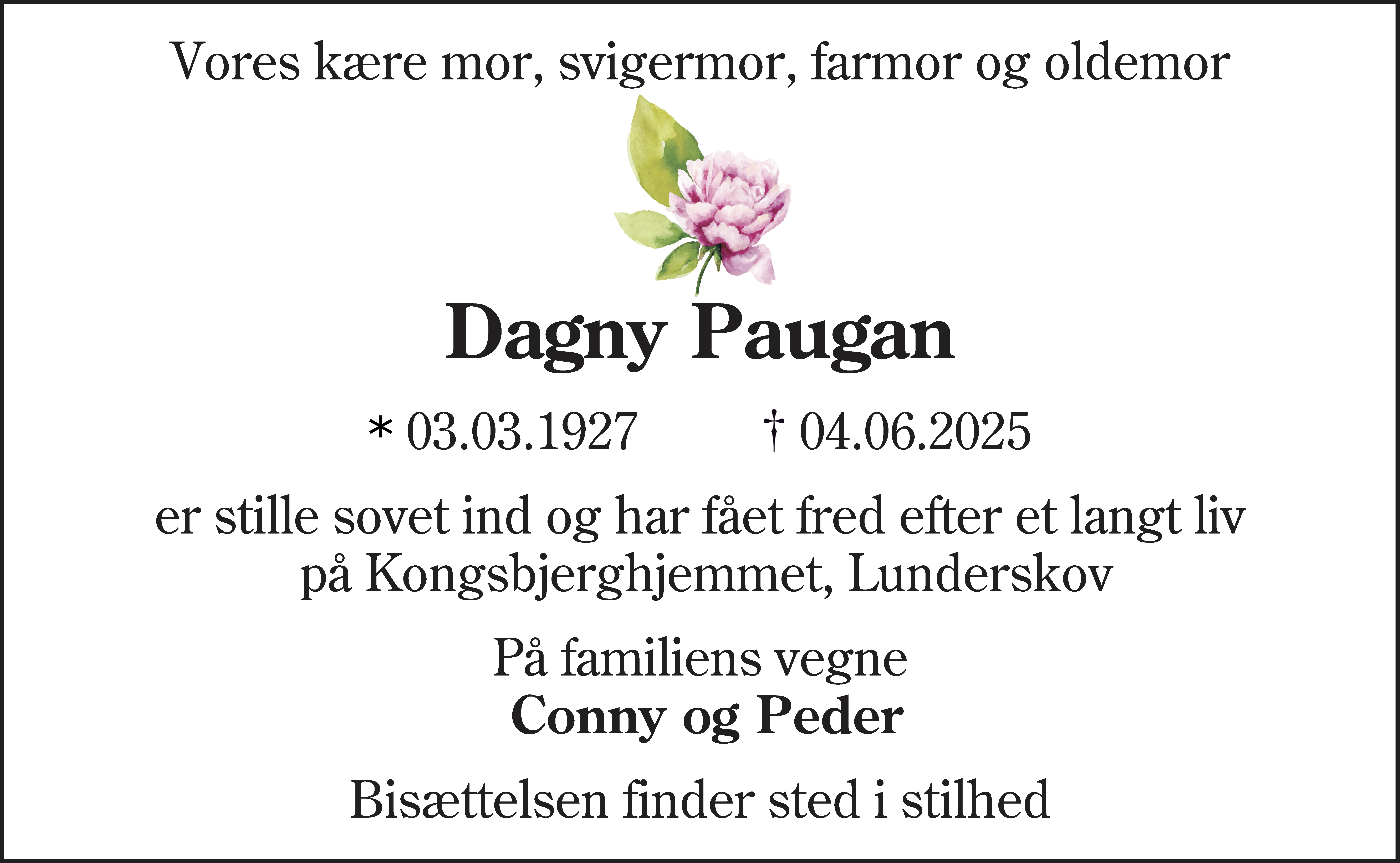 Dødsannonce for Dagny Paugan