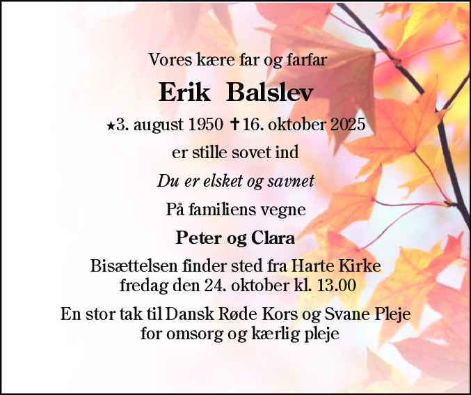 Dødsannonce for Erik  Balslev