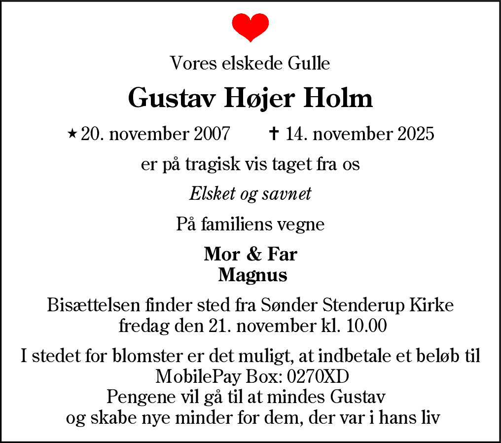 Dødsannonce for Gustav Højer Holm