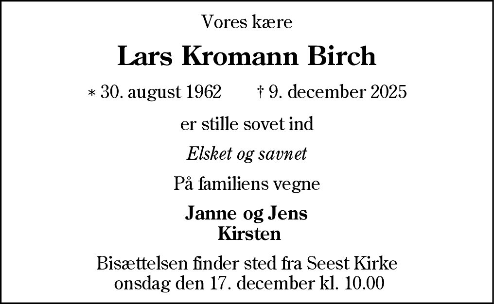Dødsannonce for Lars Kromann Birch