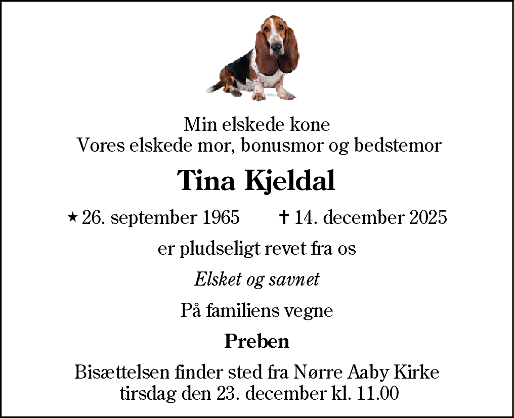 Dødsannonce for Tina Kjeldal