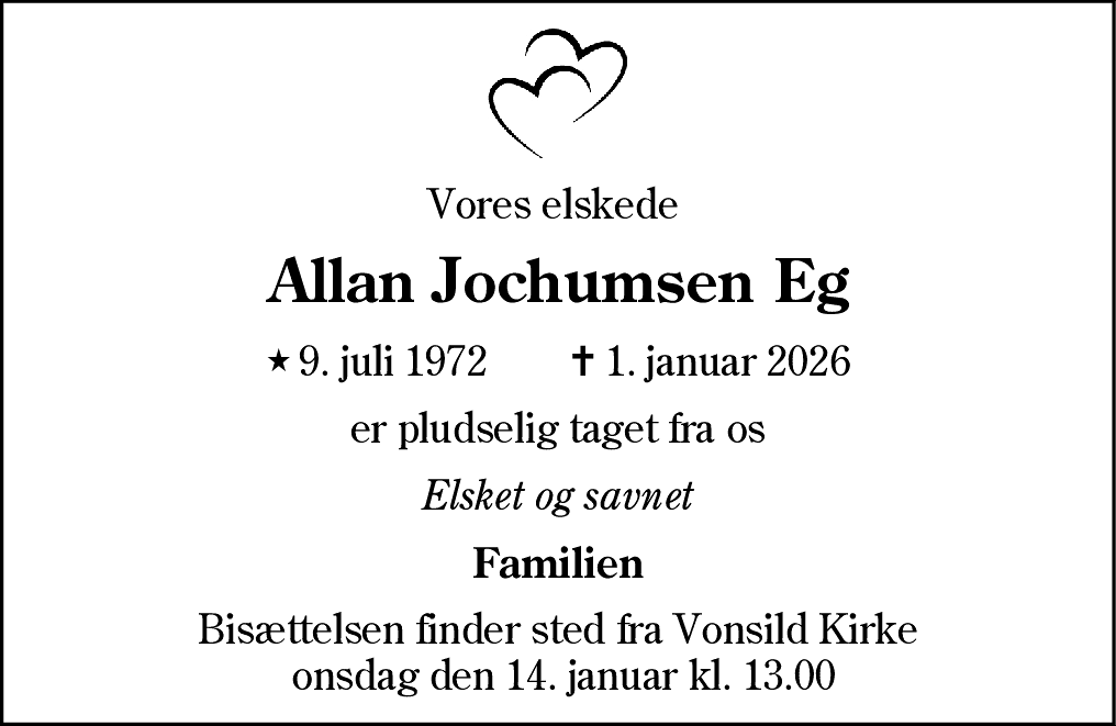 Dødsannonce for Allan Jochumsen Eg