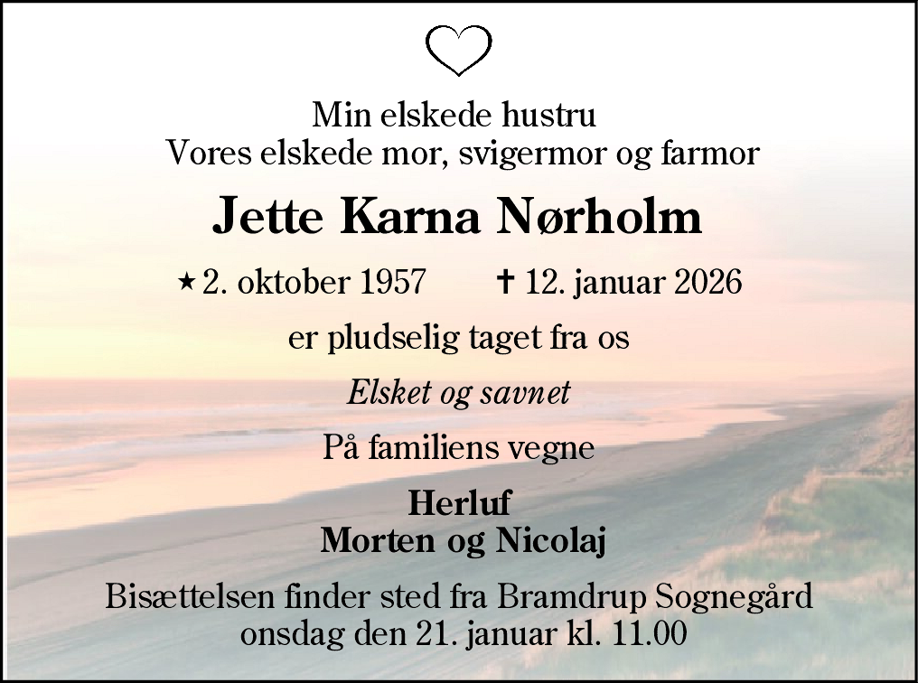 Dødsannonce for Jette Karna Nørholm