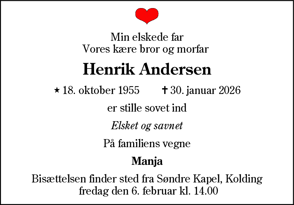 Dødsannonce for Henrik Andersen
