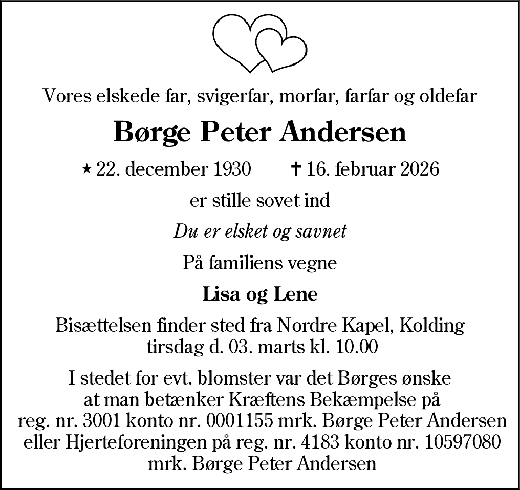 Dødsannonce for Børge Peter Andersen