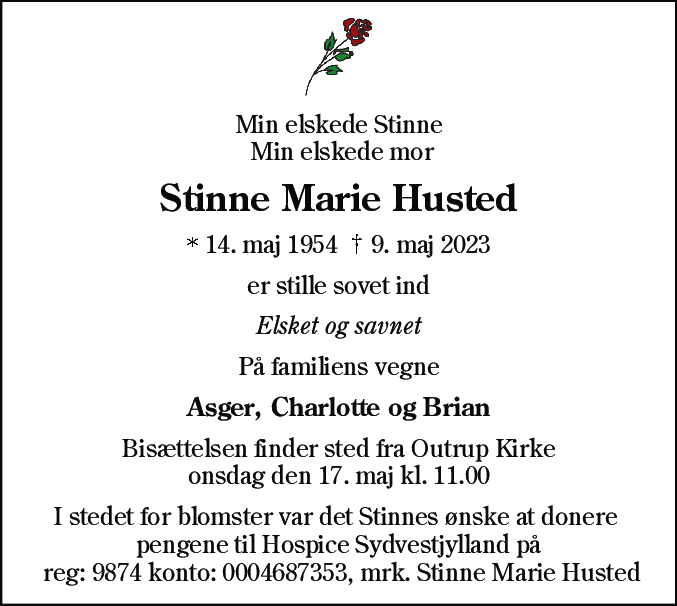 Dødsannonce for Stinne Marie Husted