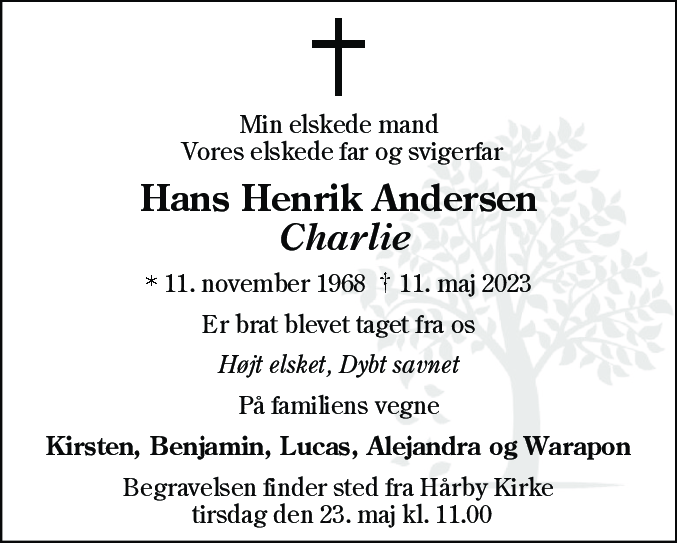 Dødsannonce for Hans Henrik Andersen