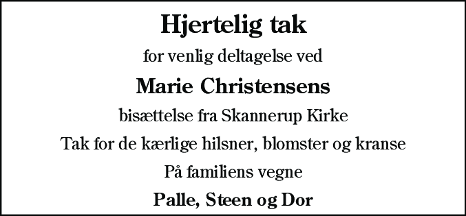 Dødsannonce for Marie Christensen