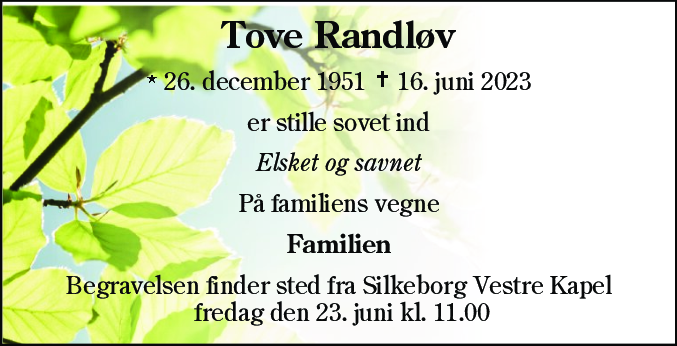 Dødsannonce for Tove Randløv