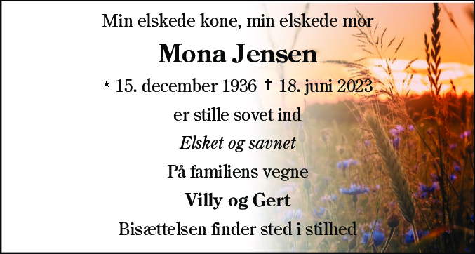 Dødsannonce for Mona Jensen