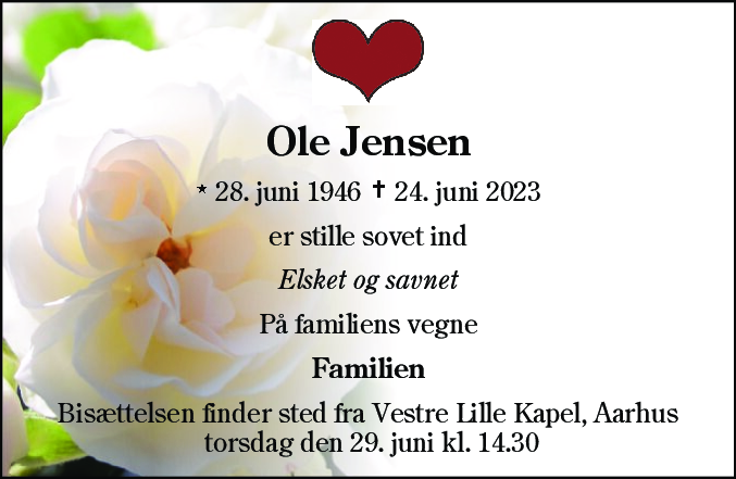 Dødsannonce for Ole Jensen