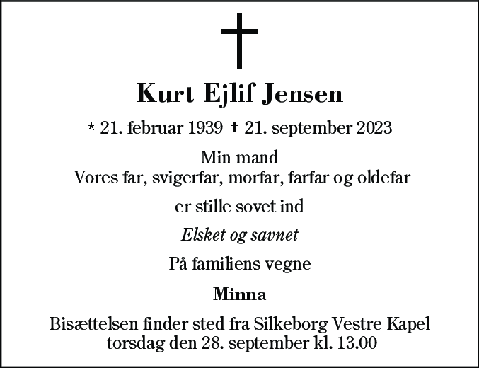 Dødsannonce for Kurt Ejlif Jensen