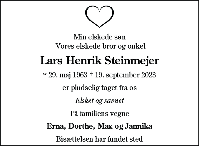 Dødsannonce for Lars Henrik Steinmejer