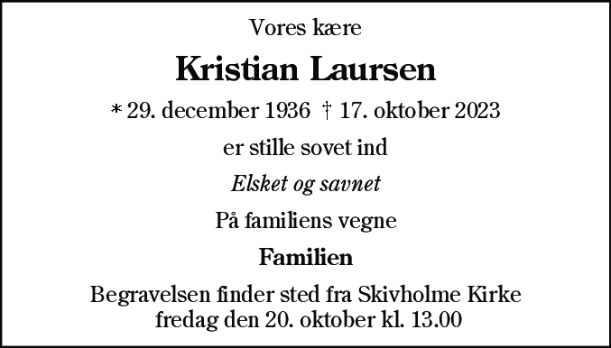 Dødsannonce for Kristian Laursen