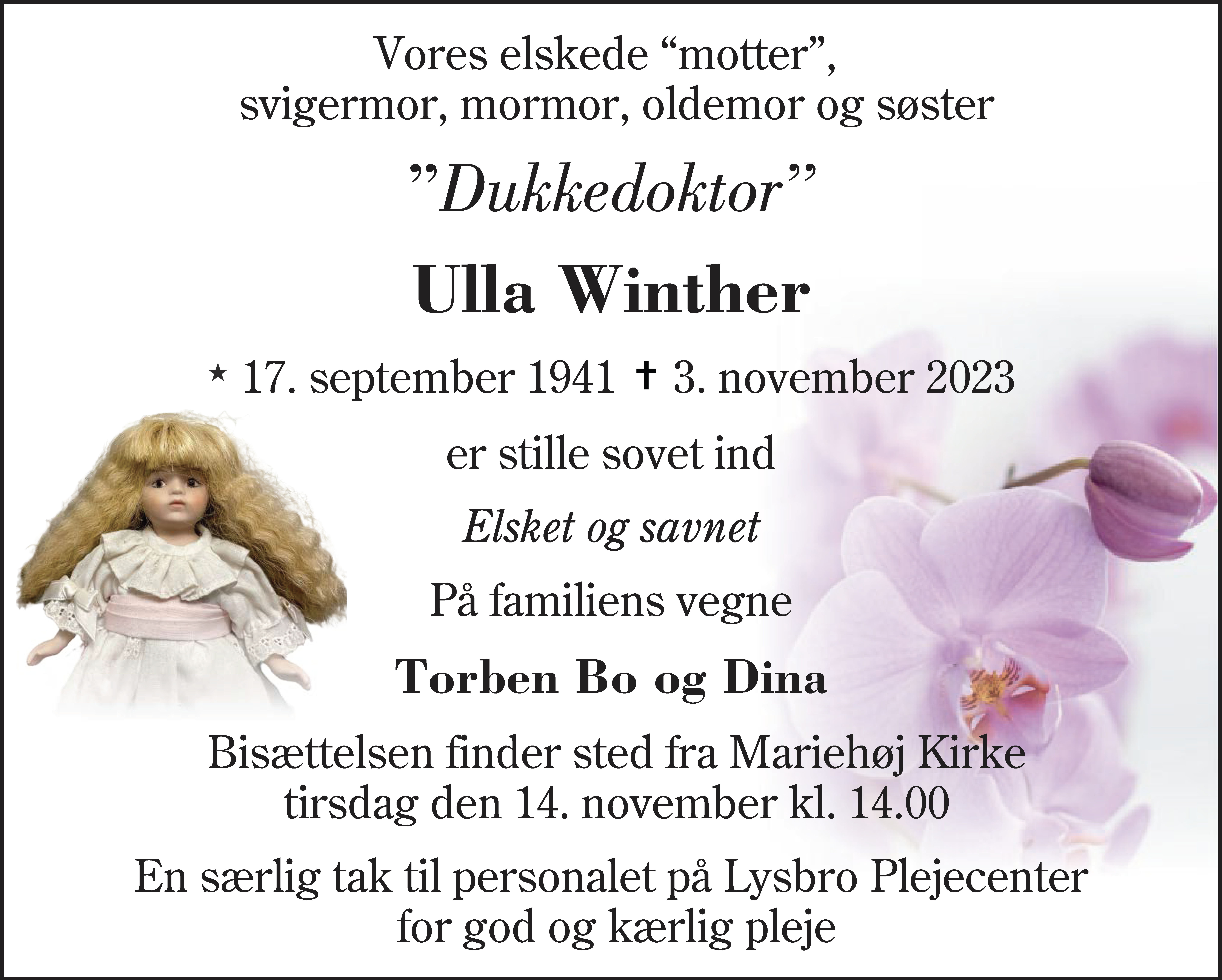 Dødsannonce for Ulla Winther