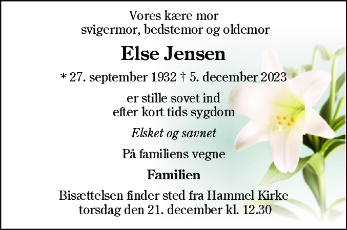 Dødsannonce for Else Jensen