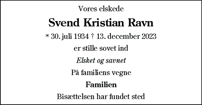 Dødsannonce for Svend Kristian Ravn