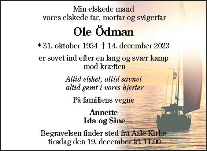 Dødsannonce for Ole Ödman