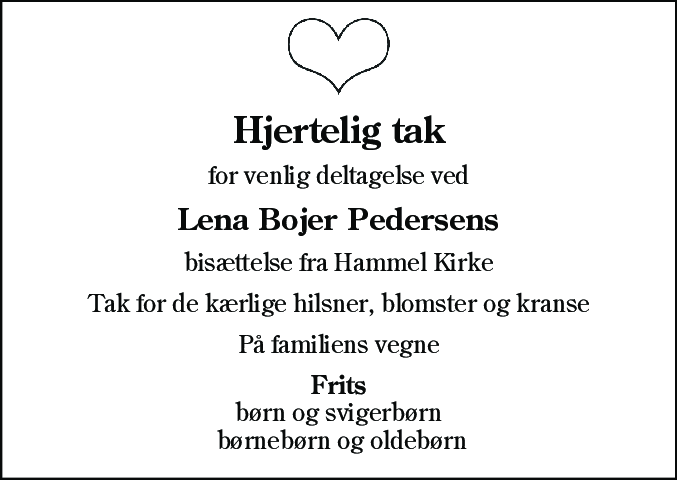 Dødsannonce for Lena Bojer Pedersen