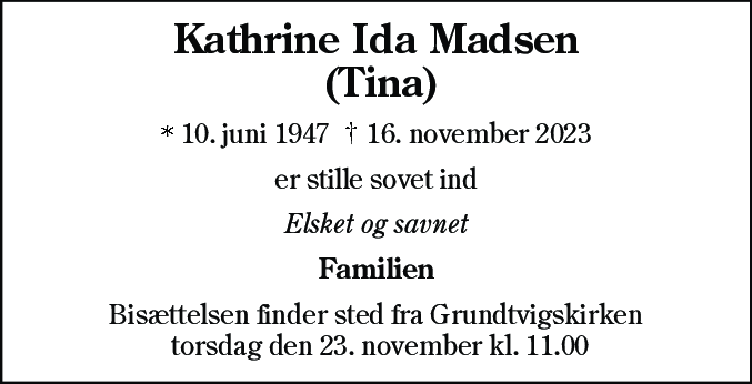 Dødsannonce for Kathrine Ida Madsen