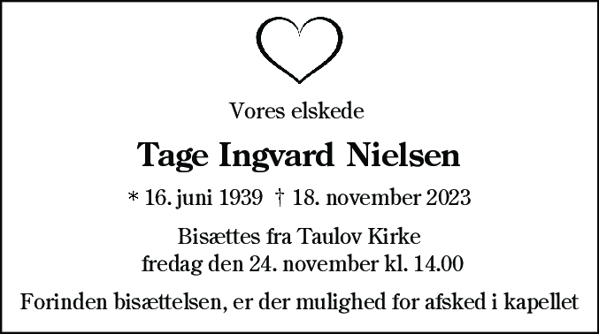 Dødsannonce for Tage Ingvard Nielsen