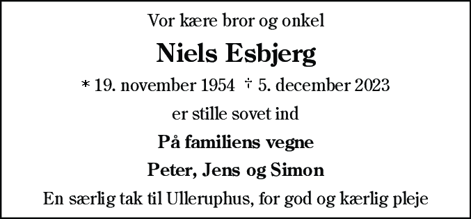 Dødsannonce for Niels Esbjerg