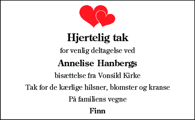 Dødsannonce for Annalise Hanberg