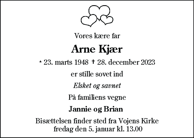 Dødsannonce for Arne Kjær