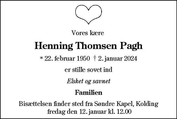 Dødsannonce for Henning Thomsen Pagh