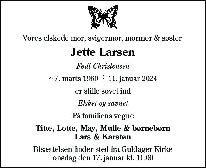 Dødsannonce for Jette Larsen