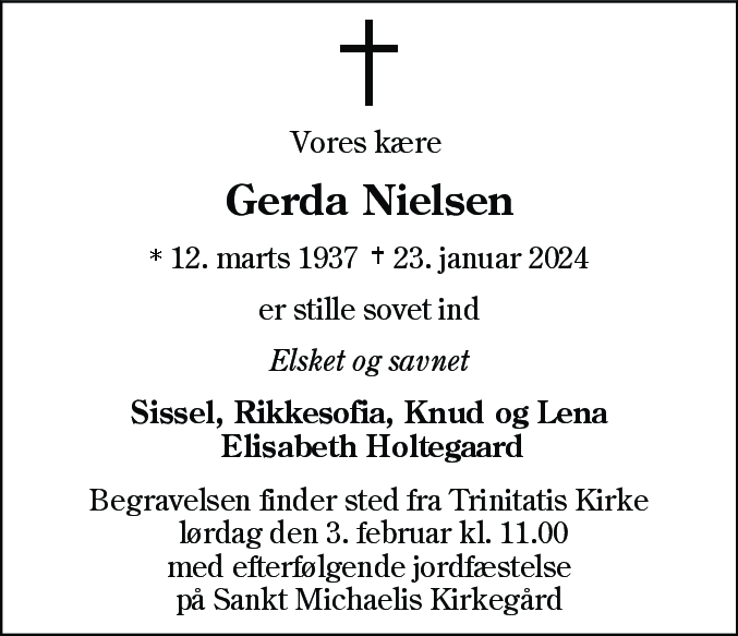 Dødsannonce for Gerda Nielsen