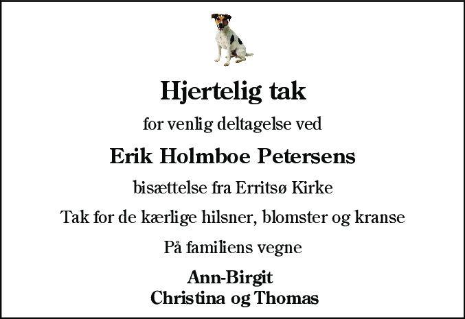 Dødsannonce for Erik Holmboe Petersen
