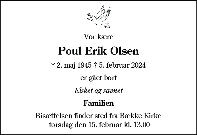 Dødsannonce for Poul Erik Olsen