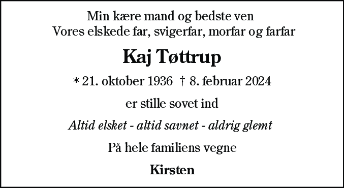 Dødsannonce for Kaj Tøttrup