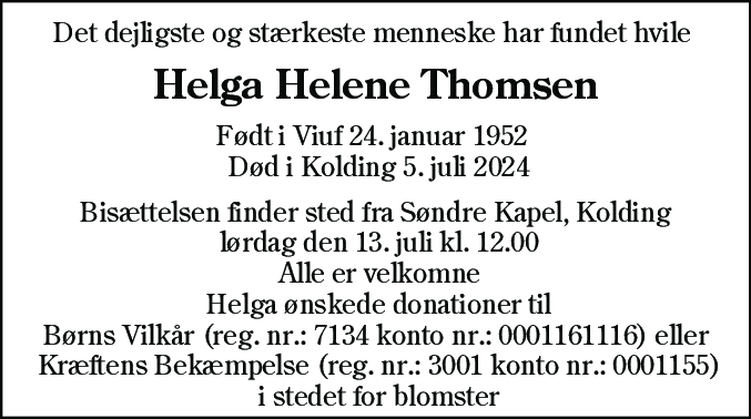 Dødsannonce for Helga Helene Thomsen
