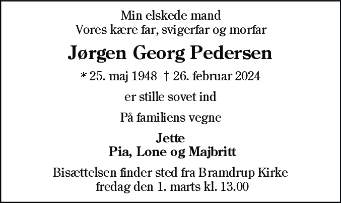Dødsannonce for Jørgen Georg Pedersen