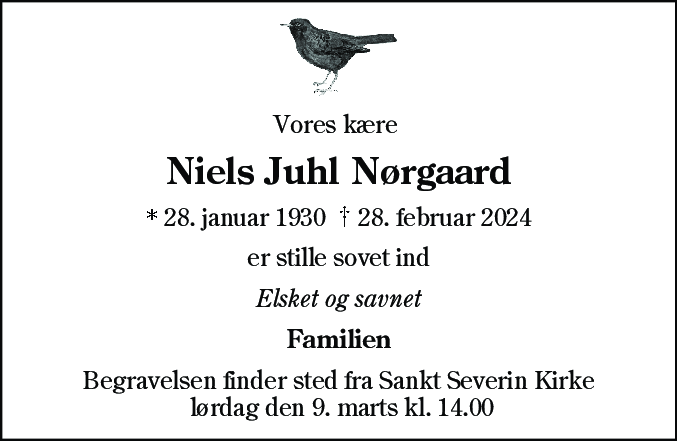 Dødsannonce for Niels Juhl Nørgaard