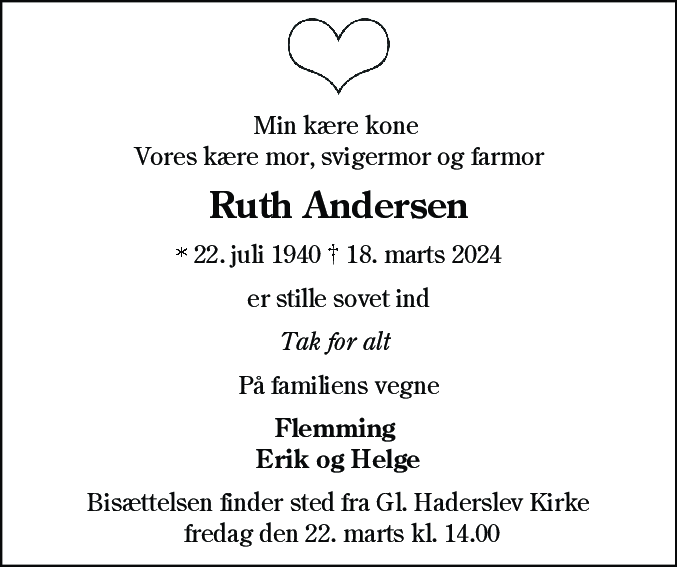 Dødsannonce for Ruth Andersen