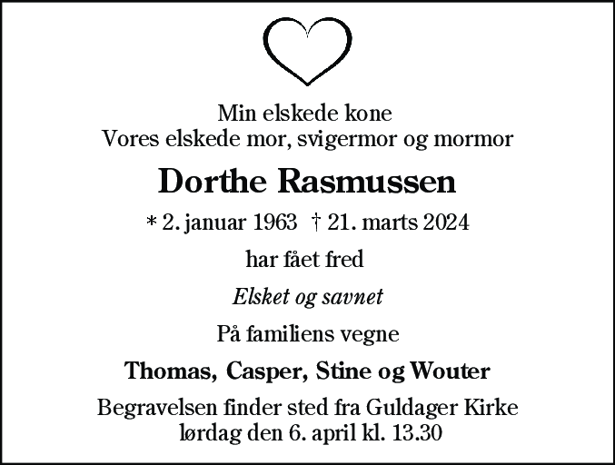 Dødsannonce for Dorthe Rasmussen