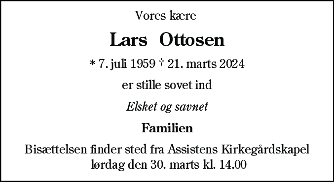 Dødsannonce for Lars  Ottosen