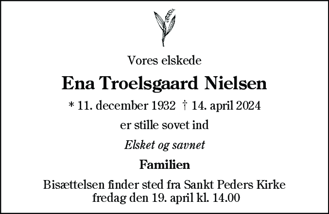 Dødsannonce for Ena Alvilda Nielsen