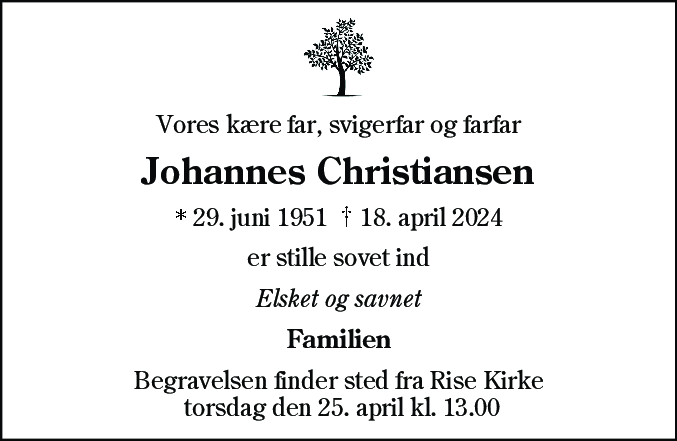 Dødsannonce for Johannes Christiansen