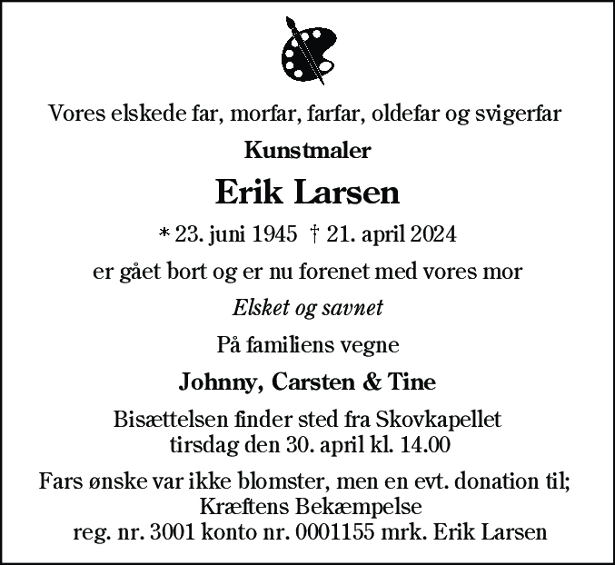 Dødsannonce for Erik Larsen