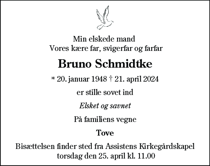 Dødsannonce for Bruno Schmidtke