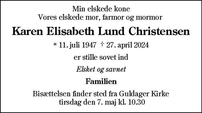Dødsannonce for Karen Elisabeth Lund Christensen