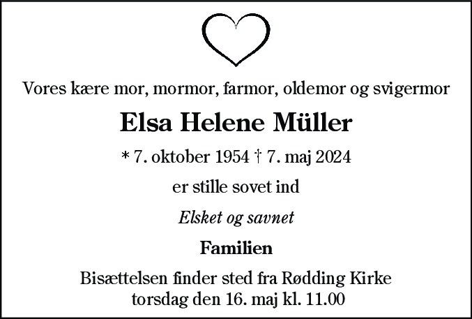 Dødsannonce for Elsa Helene Müller