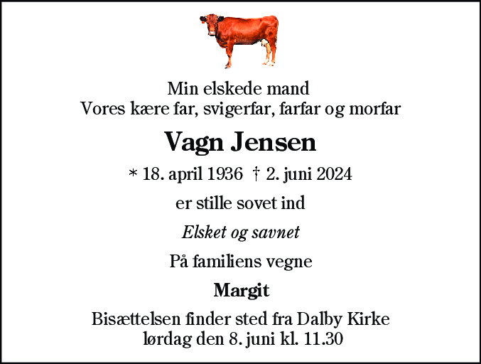 Dødsannonce for Jens Vagn Jensen