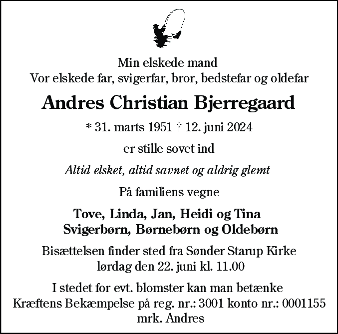 Dødsannonce for Andreas Christian Bjerregaard