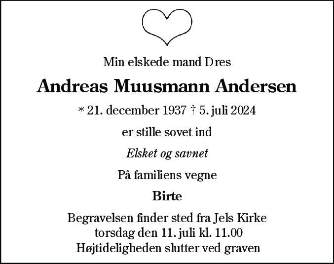Dødsannonce for Andreas Muusmann Andersen
